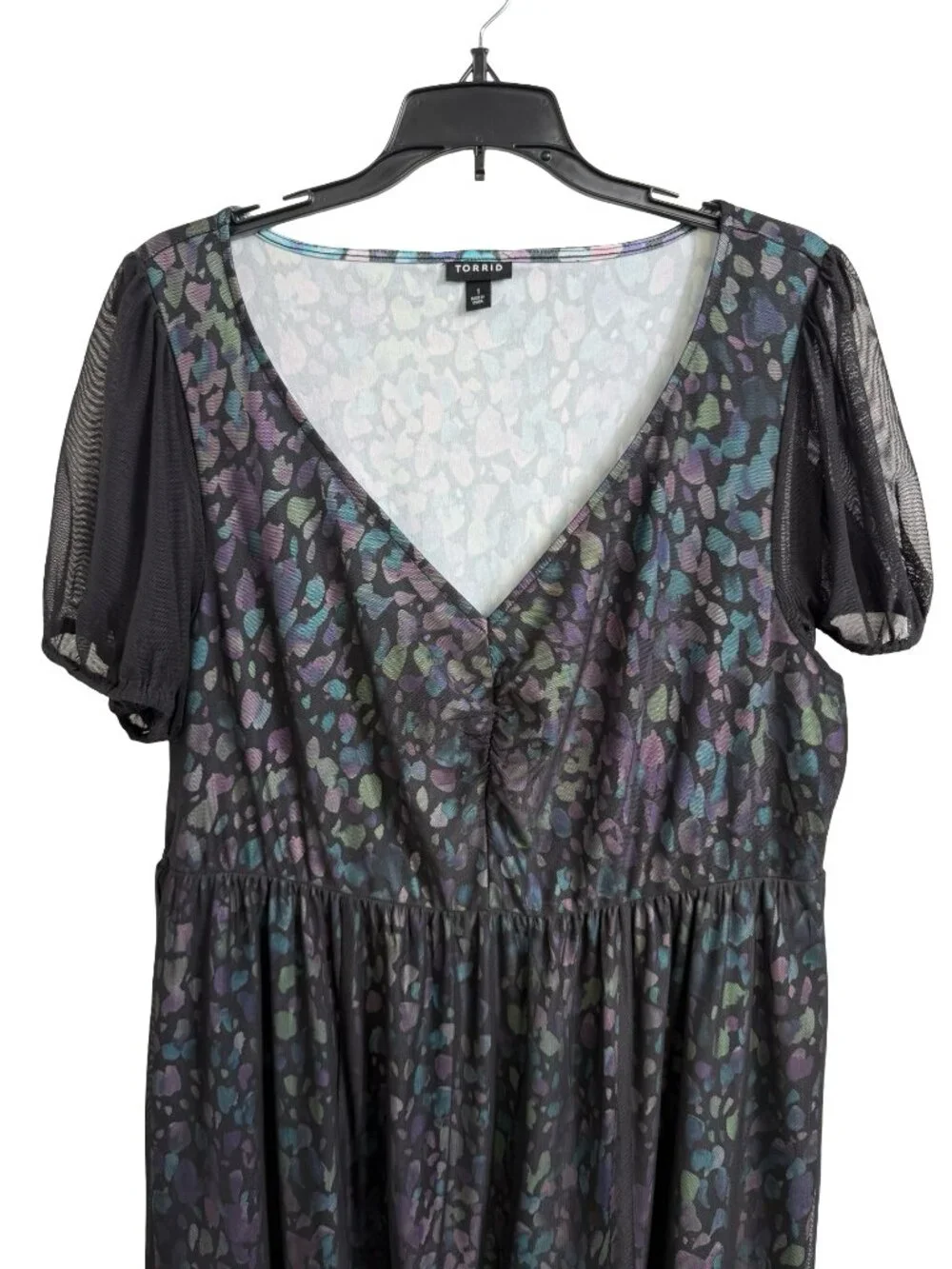 Torrid Mesh Midi Dress Size 1 US 1X Black Purple Blue Heart Whimsigoth Tiered